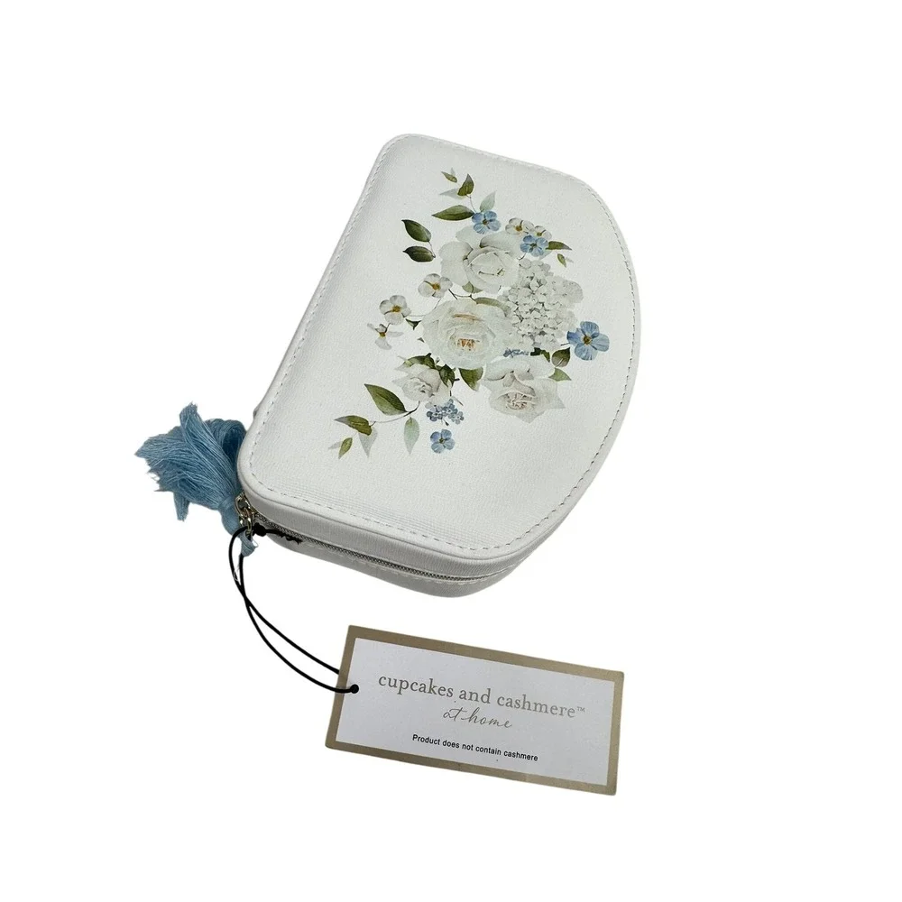 Cupcakes and Cashmere White Floral Travel Jewelry Case Mirror Tassel NWT